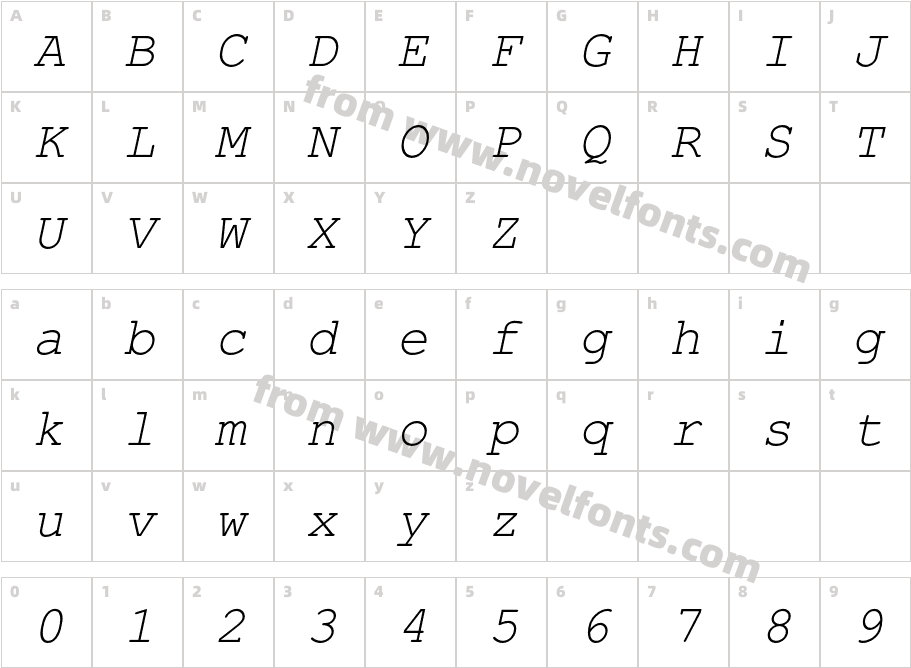 CourierPSMTStd-ItalicCharacter Map