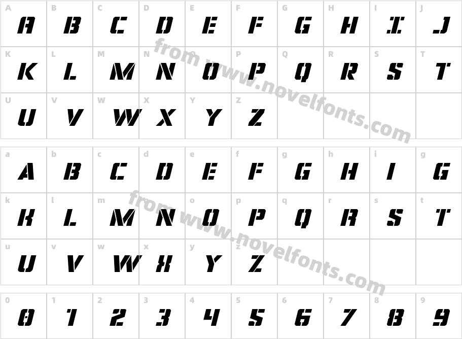 Covert Ops Expanded ItalicCharacter Map