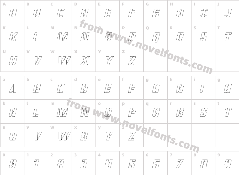 Covert Ops Outline ItalicCharacter Map