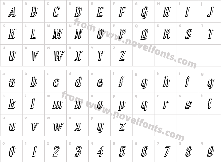 Covington Shadow ItalicCharacter Map