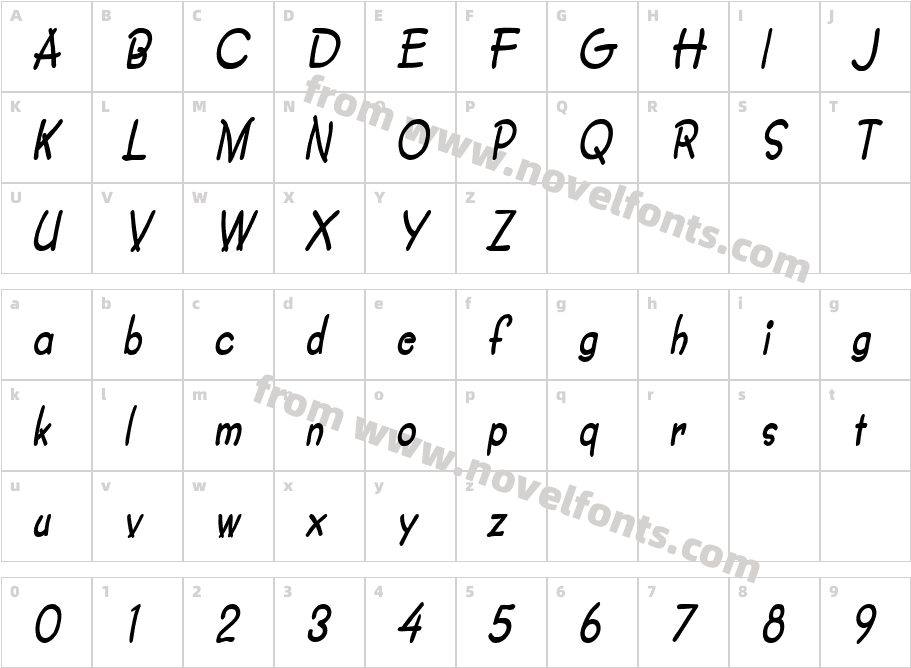 Crayon-Condensed Bold ItalicCharacter Map