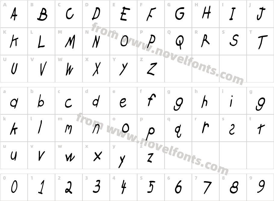 CrayonCondensedSlantedSWFTECharacter Map