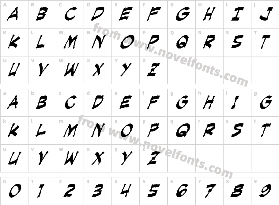 Creeping Evil ItalicCharacter Map