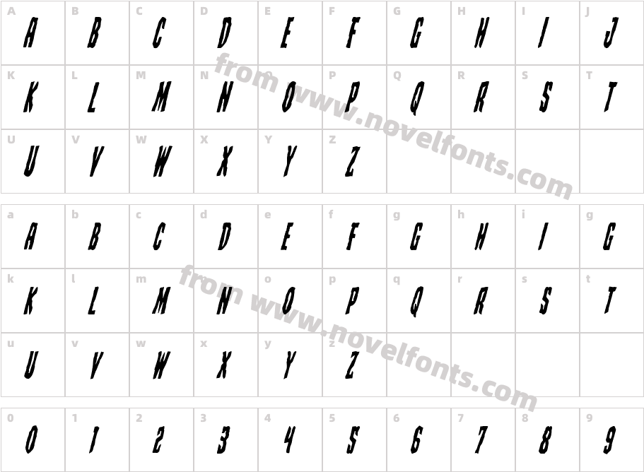 Creepy Crawlers Condensed ItalicCharacter Map