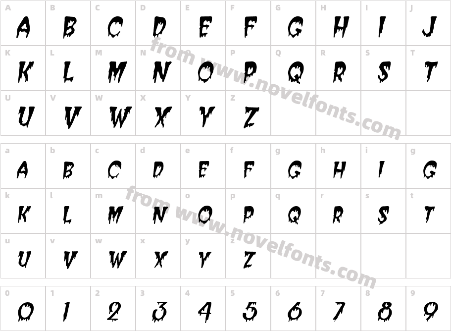 Creepy-Condensed ItalicCharacter Map