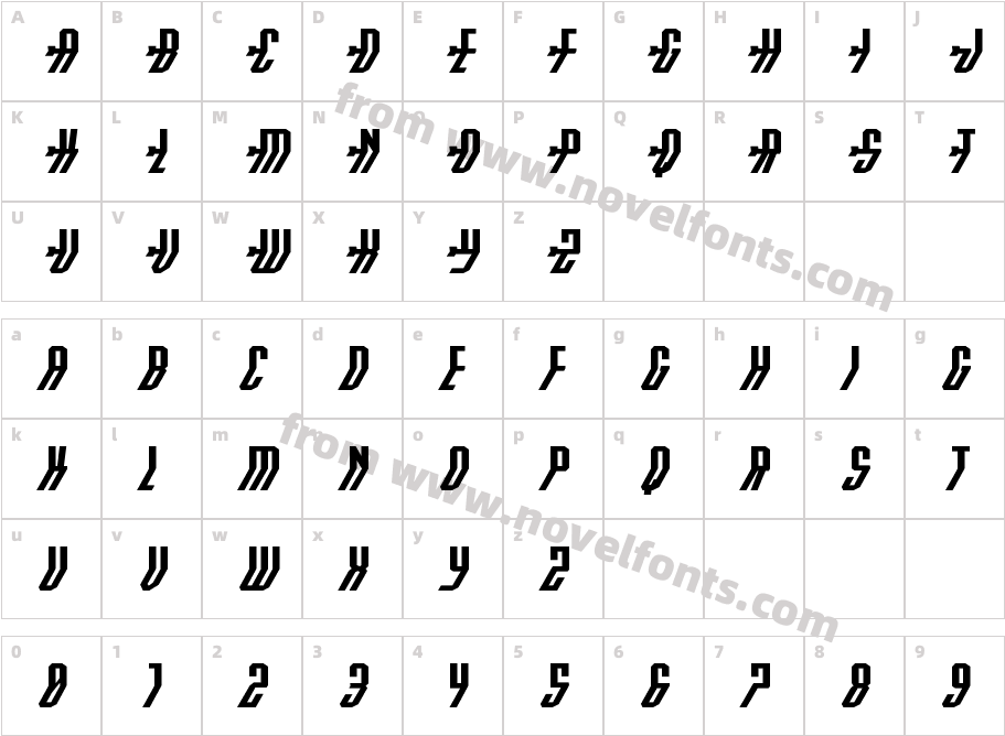 Crossbow Shaft Expanded ItalicCharacter Map