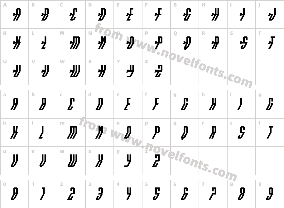 Crossbow Shaft ItalicCharacter Map