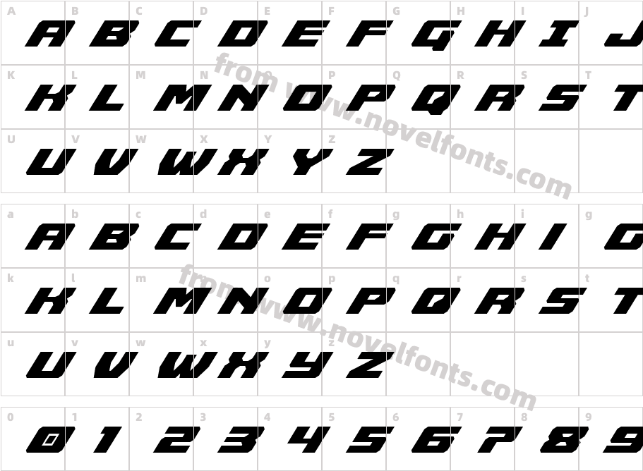 Cruiser Fortress Super-ItalicCharacter Map