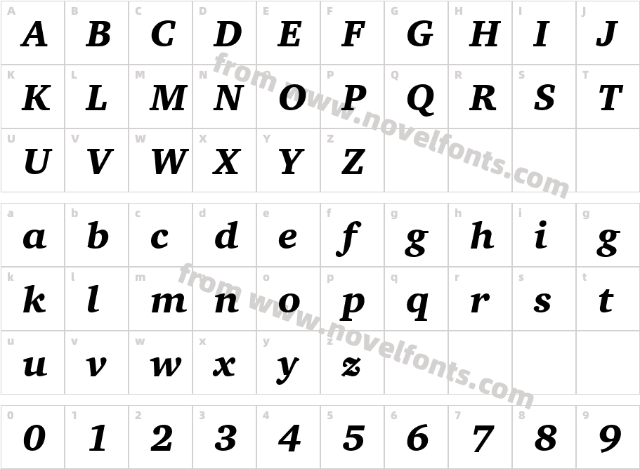 Charter Black Italic BTCharacter Map