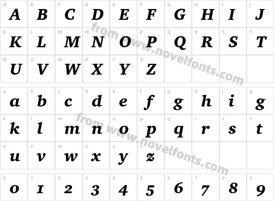 Charter OSF BT Black ItalicCharacter Map