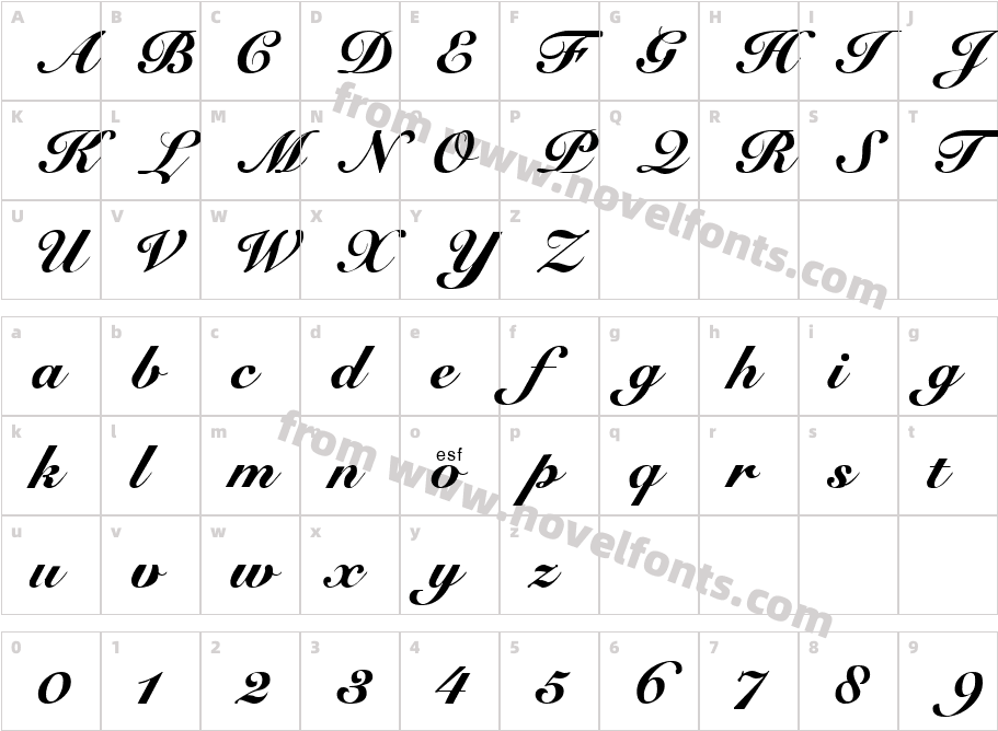 Cursive ElegantCharacter Map