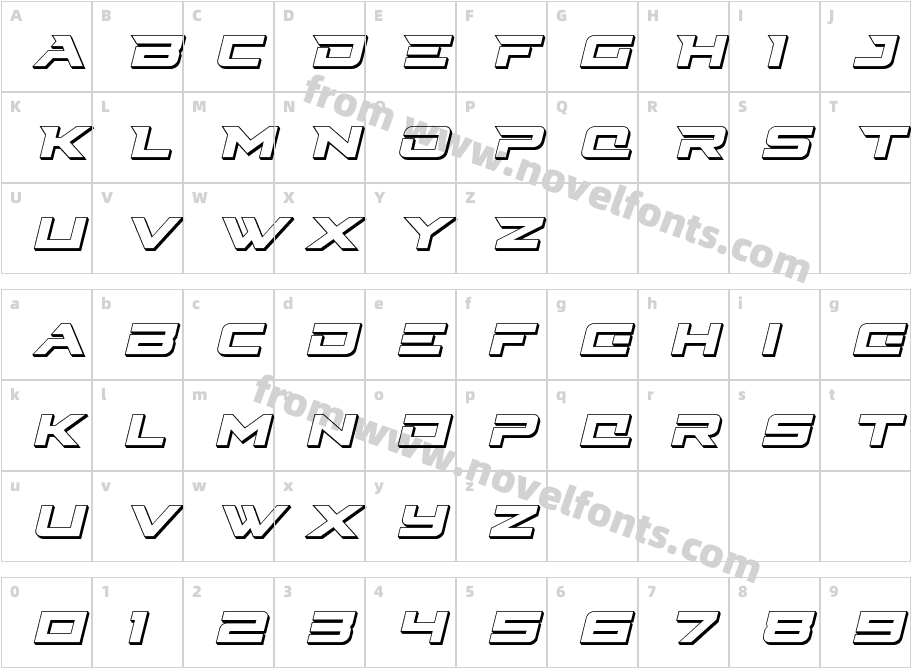 Cyberdyne 3D ItalicCharacter Map