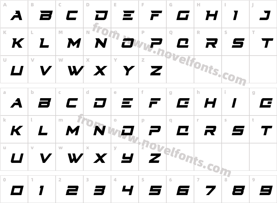 Cyberdyne Condensed ItalicCharacter Map