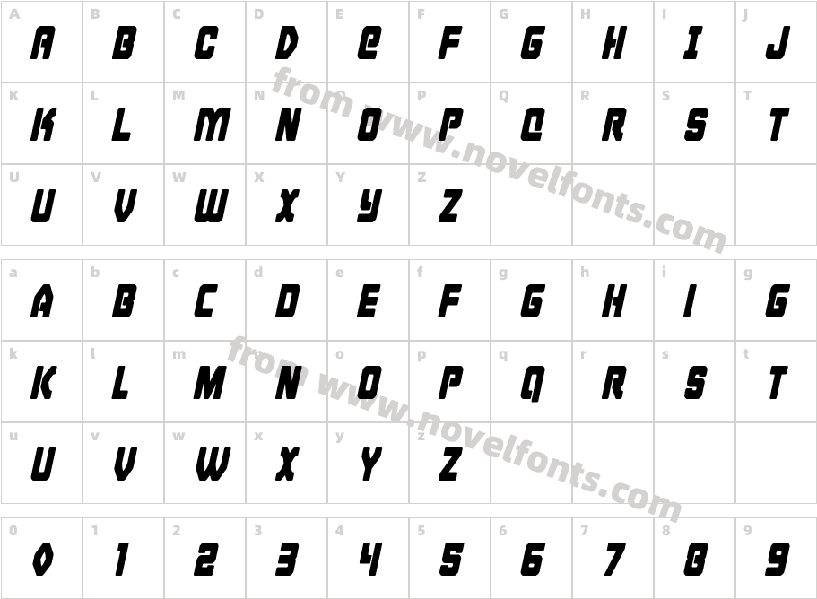 Cyborg Rooster Condensed ItalicCharacter Map