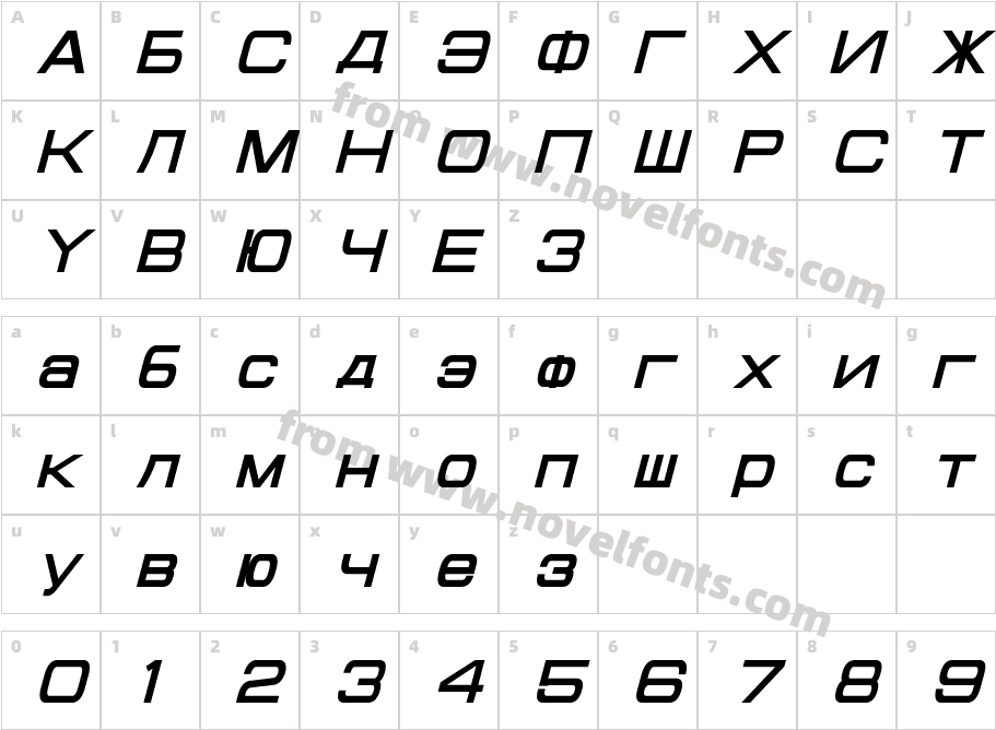 Cyrillian Bold ItalicCharacter Map