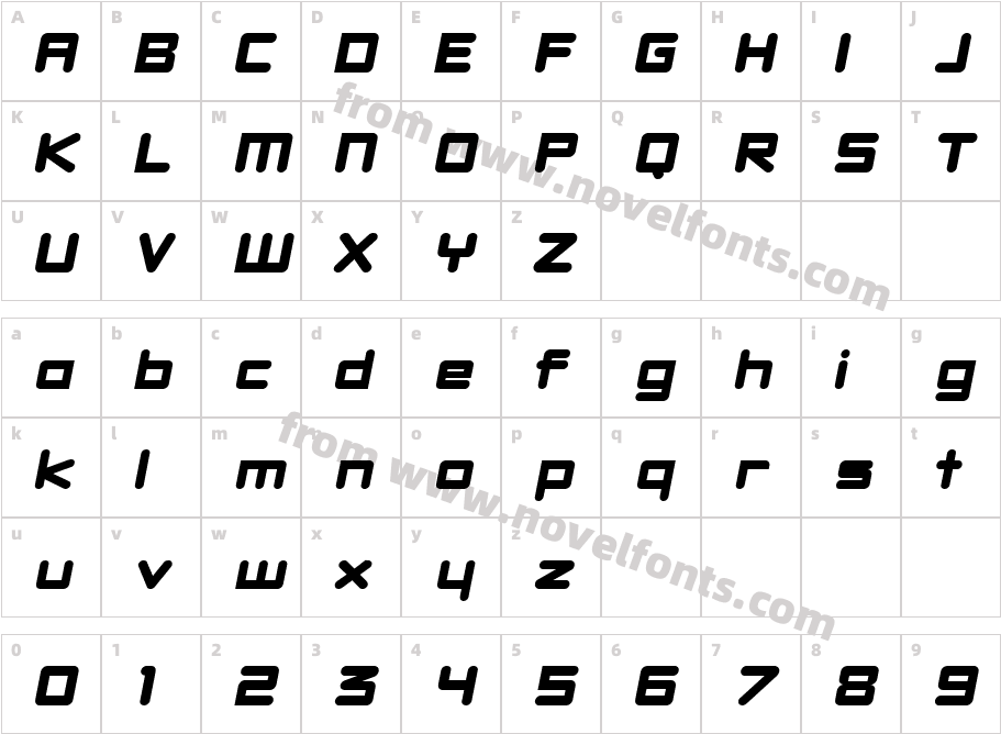 DBXLNightfever ExtraWideItalicCharacter Map