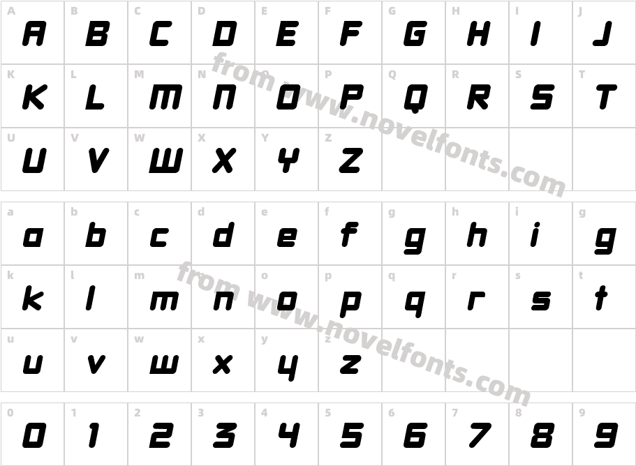 DBXLNightfever WideItalicCharacter Map