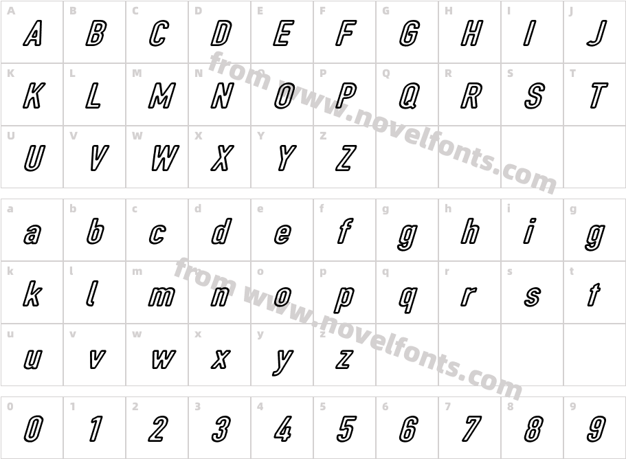 DIN Rundschrift Breit KonturKursivCharacter Map