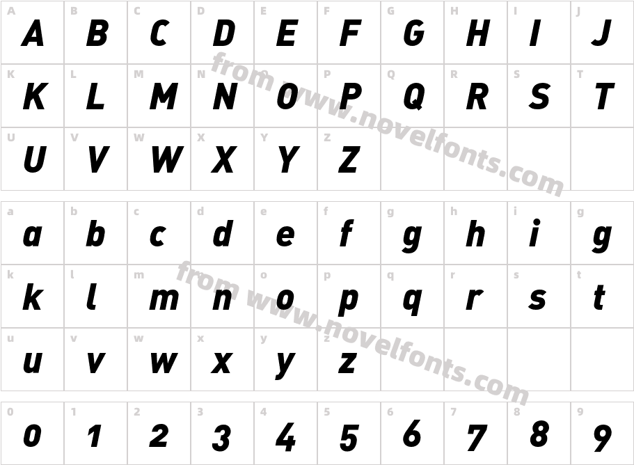 DIN-BlackItalicAltCharacter Map