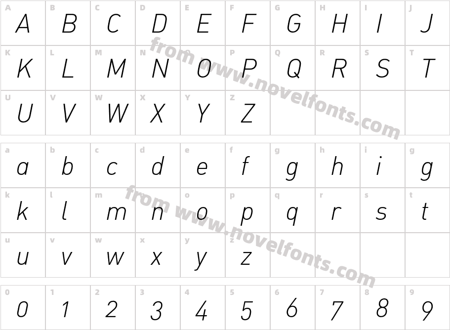 DIN-LightItalicAltCharacter Map