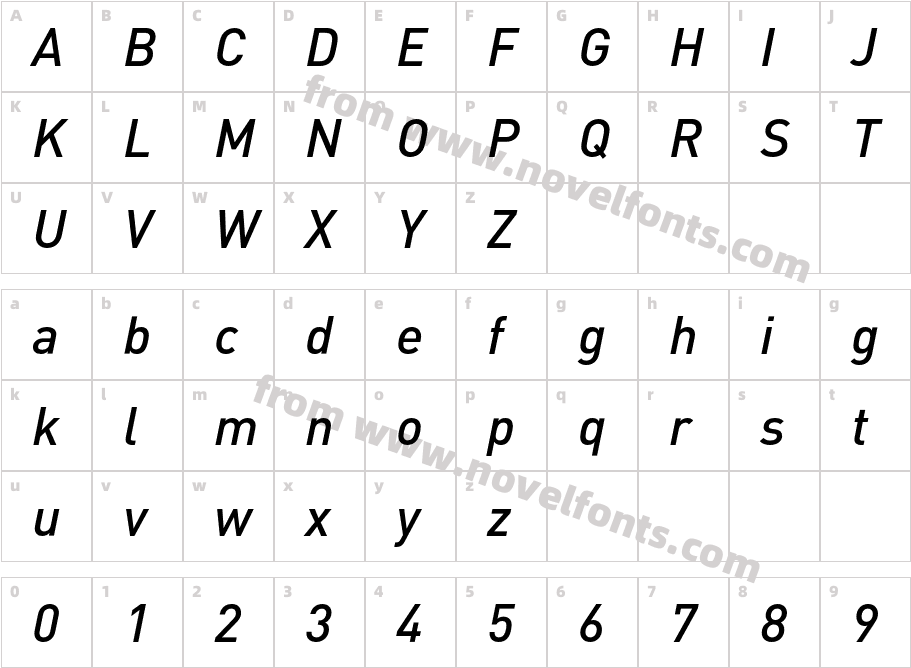 DIN-MediumItalicCharacter Map