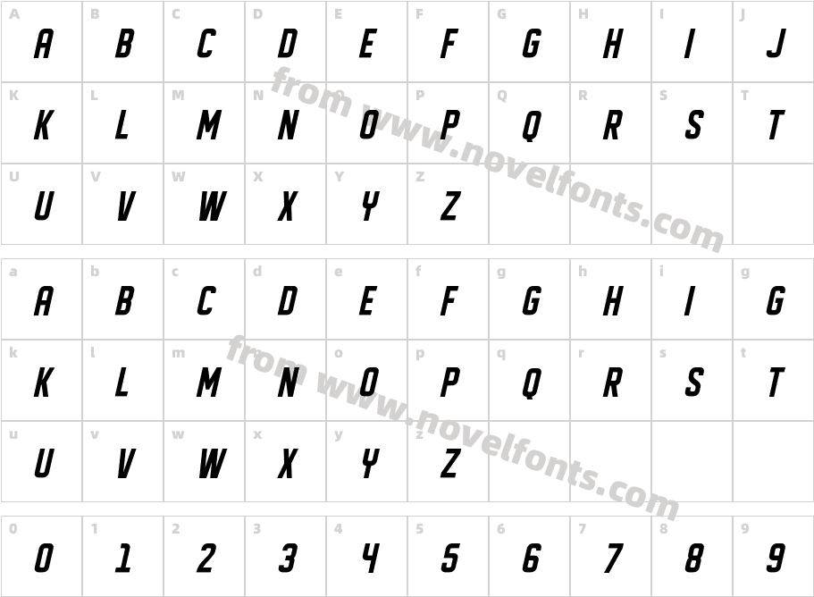 DISPLAYEDObliqueCharacter Map