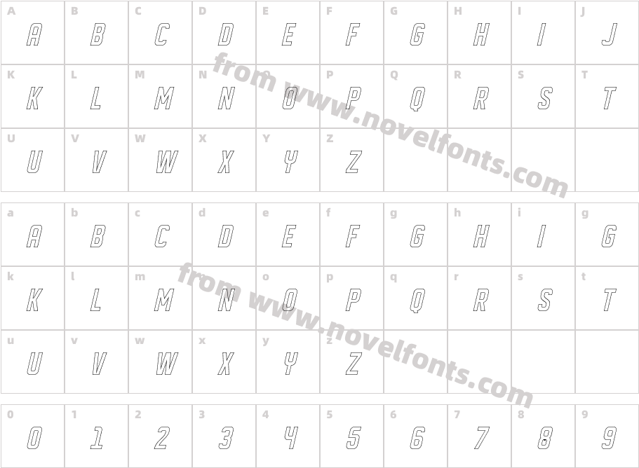 DISPLAYEDObliqueoutlineCharacter Map