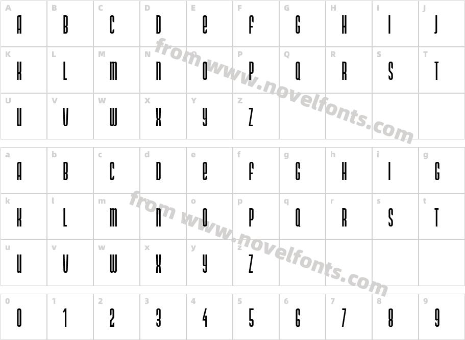 DS Narrow Extra-condensed MediumCharacter Map