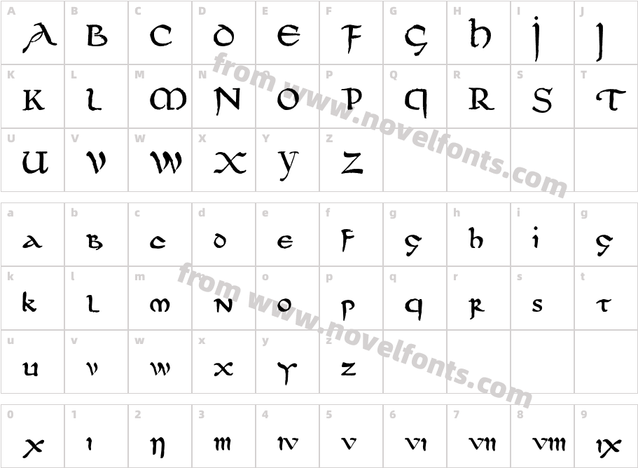 DS UncialFunnyHand MediumCharacter Map