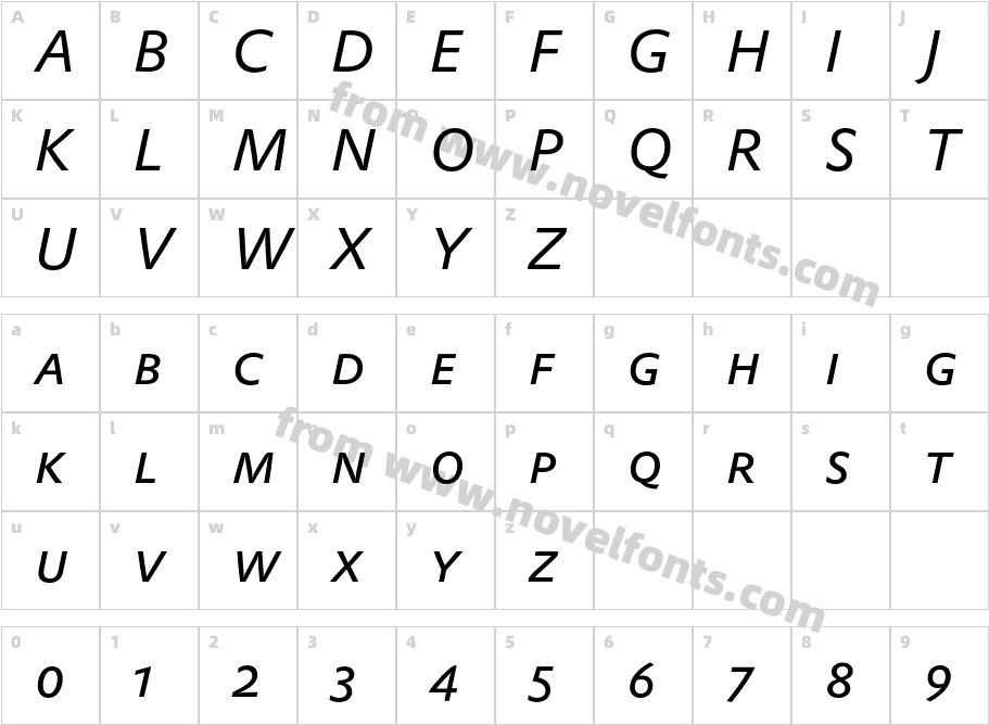 DTLProkyonTCaps ItalicCharacter Map