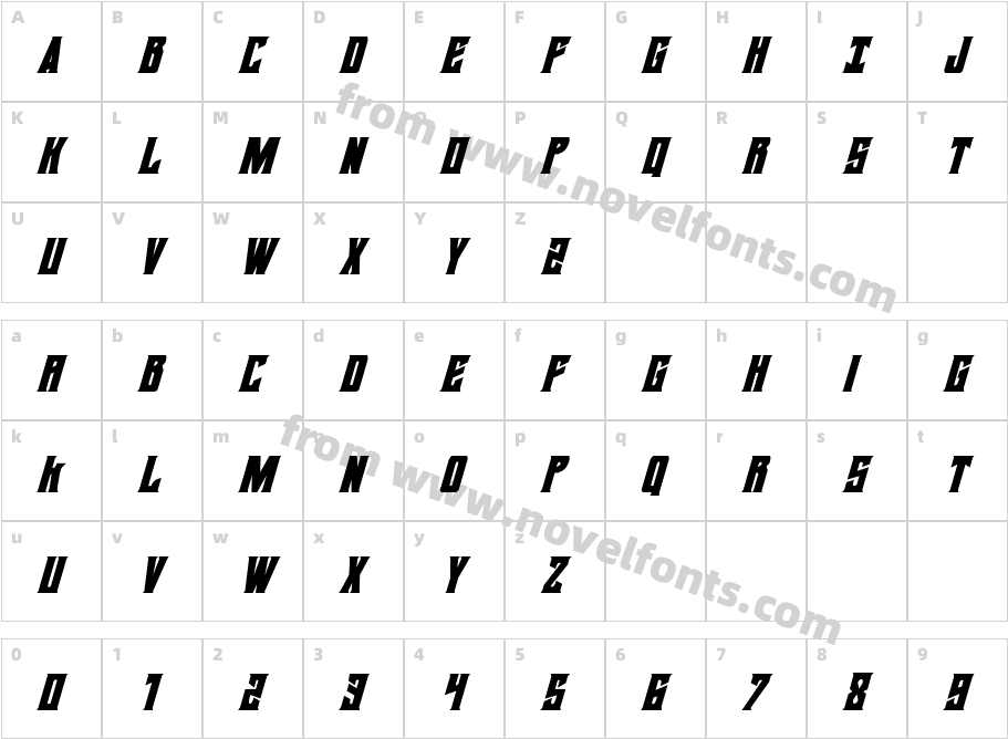 Daemonicus Condensed ItalicCharacter Map