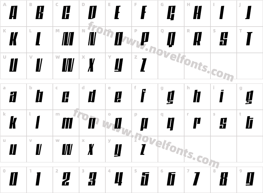 DaleysGothic-BoldItalicCharacter Map