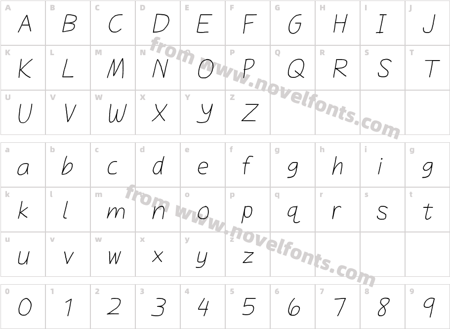 Daniel's Handwriting ItalicCharacter Map