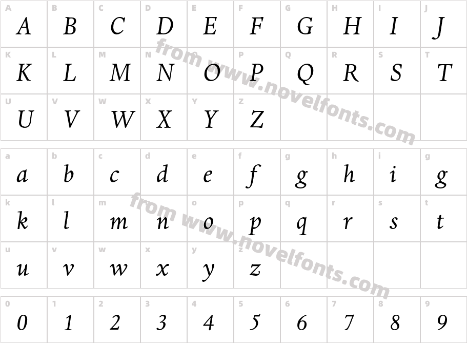 DanteMTStd-ItalicCharacter Map