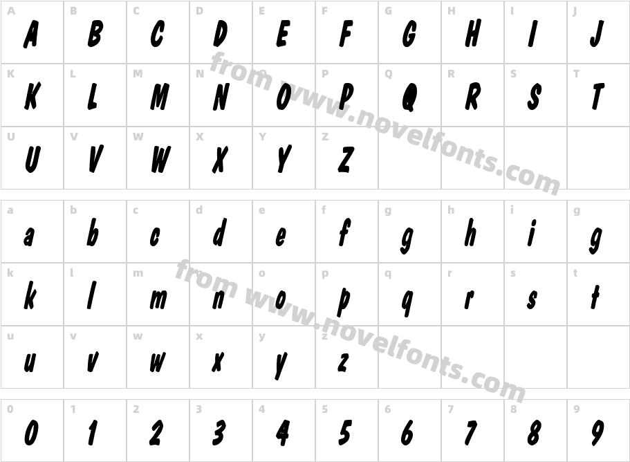 Danto Thin BoldItalicCharacter Map