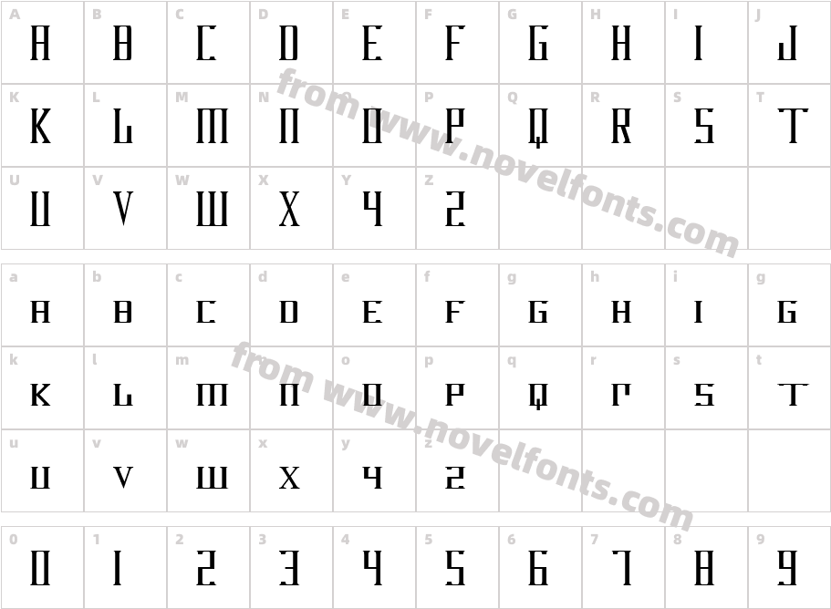 DarkWind CondensedCharacter Map