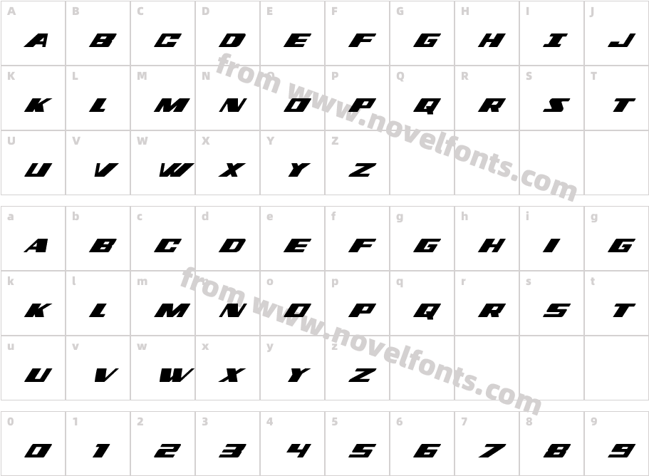 Dassault Condensed ItalicCharacter Map