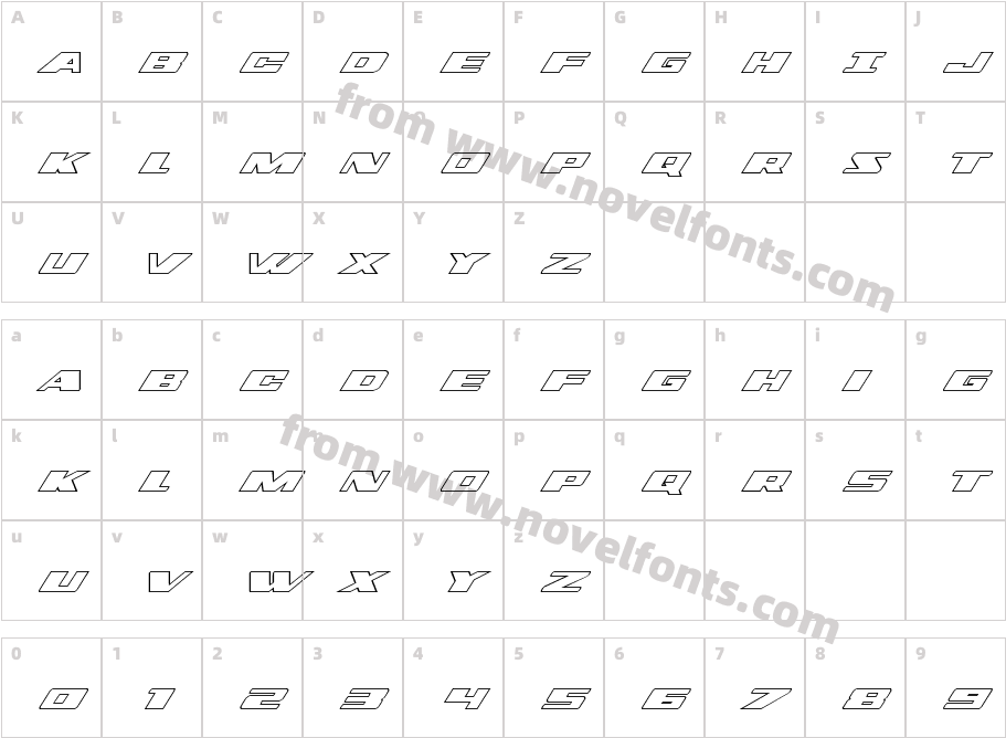 Dassault Outline ItalicCharacter Map