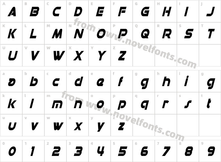 Datacron Condensed Bold ItalicCharacter Map