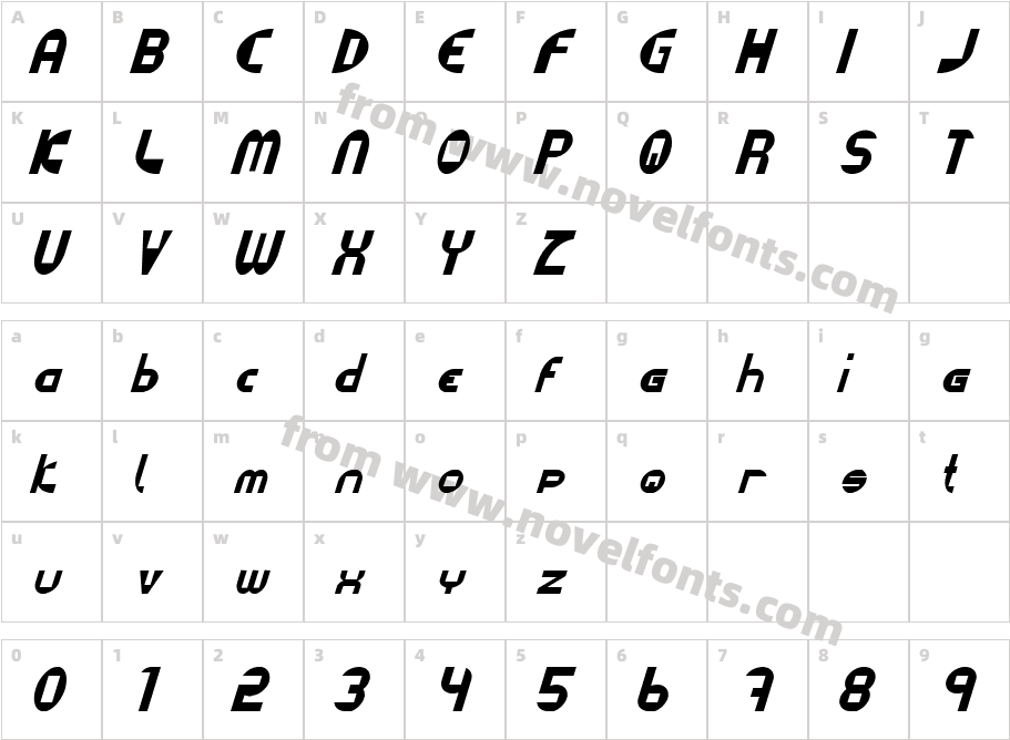 Datacut ItalicCharacter Map