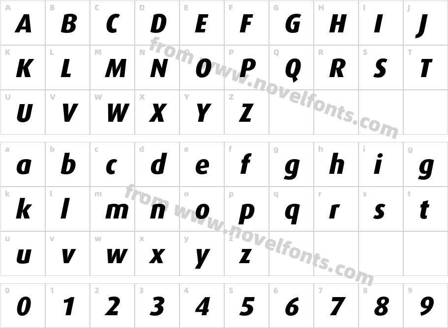 Dax-ExtraBoldItalicCharacter Map