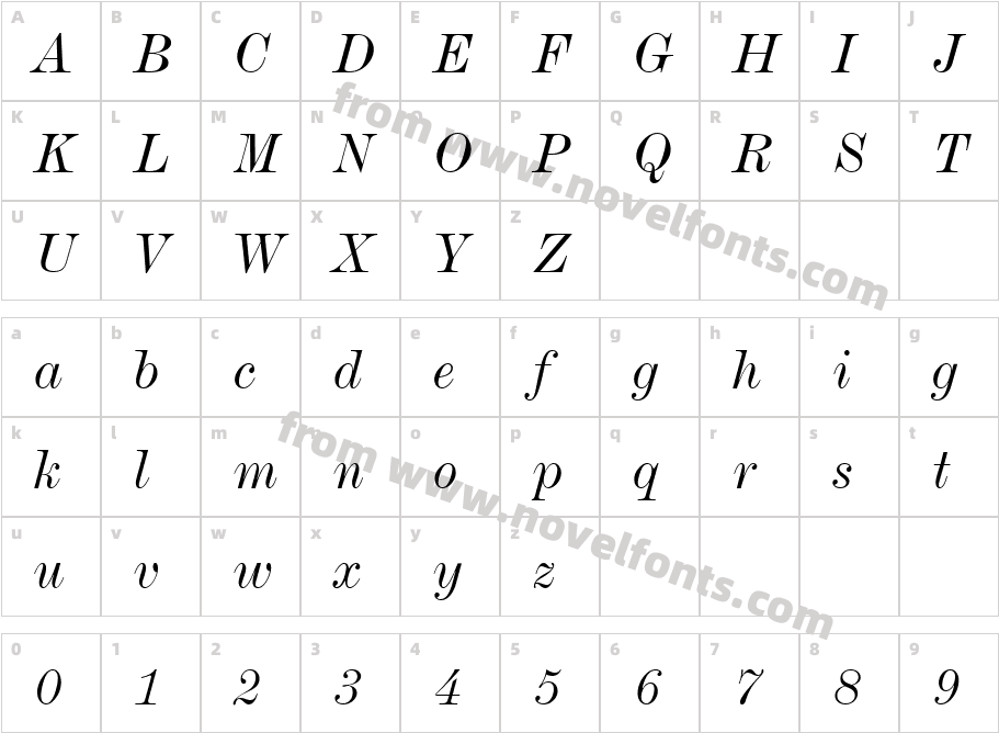 De Vinne Italic BTCharacter Map