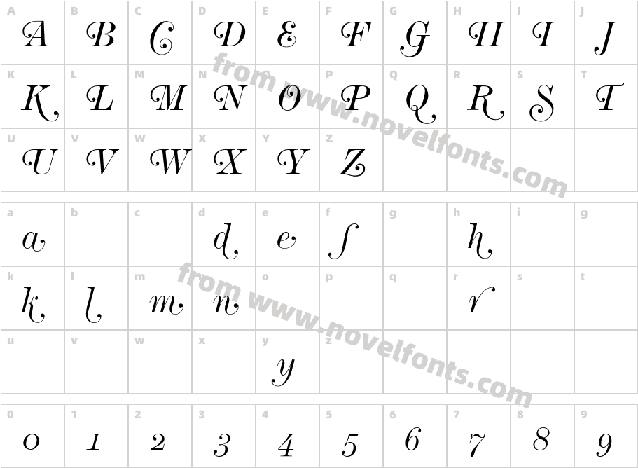 DeVinneBT-ItalicAltCharacter Map