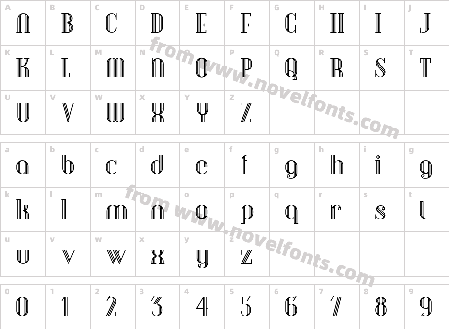 Debonair Inline NFCharacter Map