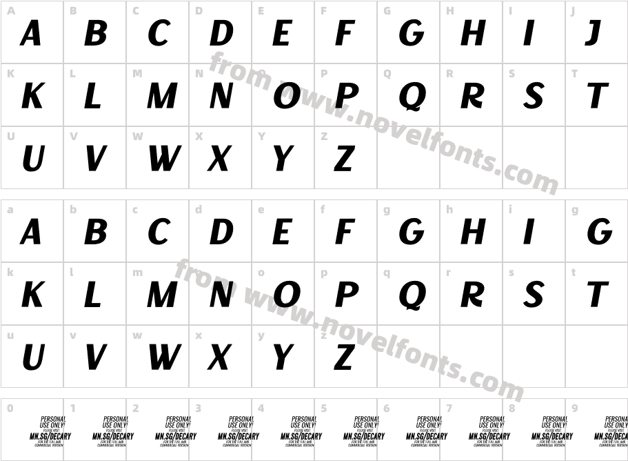 Decary Sans BoldIt PERSONAL USE RegularCharacter Map