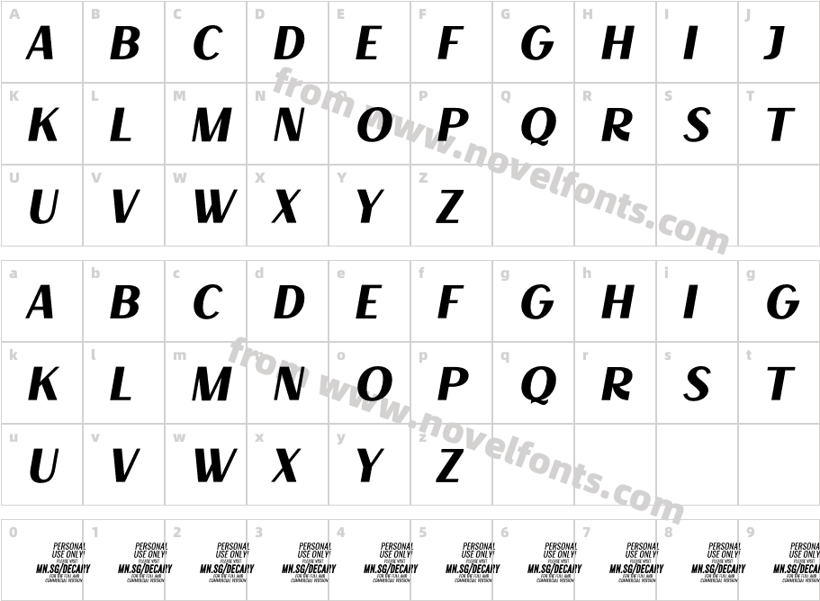 Decary Sans It PERSONAL USE RegularCharacter Map