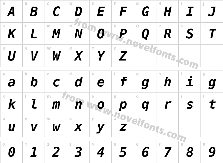 DejaVu Sans Mono Bold ObliqueCharacter Map