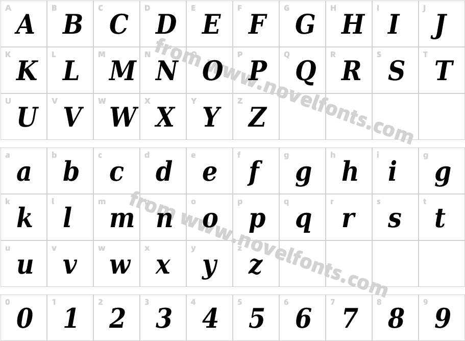 DejaVu Serif Condensed Bold ItalicCharacter Map