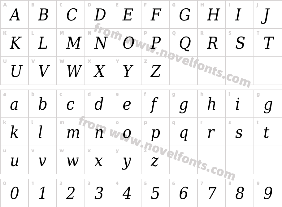 DejaVu Serif Condensed ItalicCharacter Map