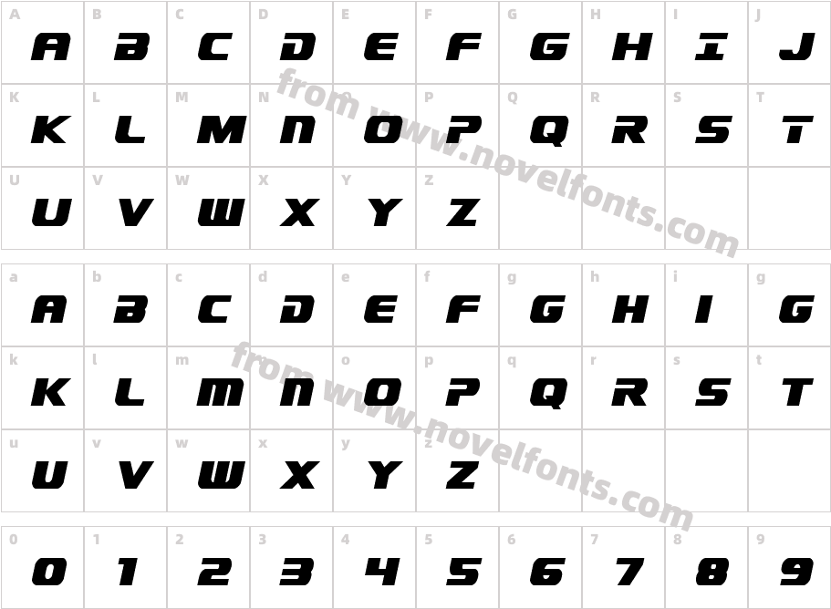 Dekaranger Condensed ItalicCharacter Map